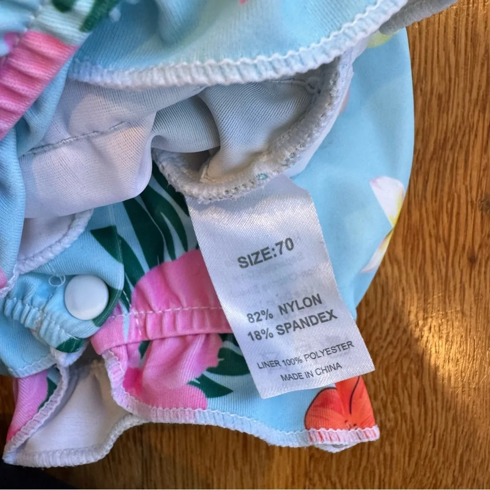 Carter's, Little Me, lot of 4 swimsuits 6-9 months blue, teal, pink Rash guards